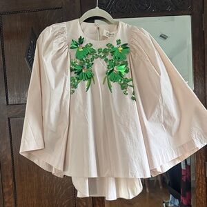 Floral Embellished Blouse in Cream and Green